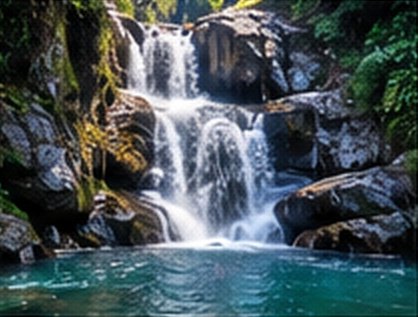 A waterfall into a forest pool