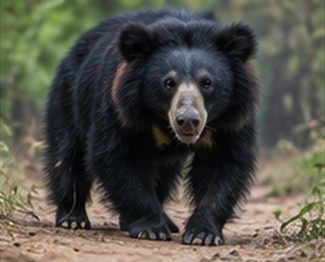 A sloth bear on a forest path